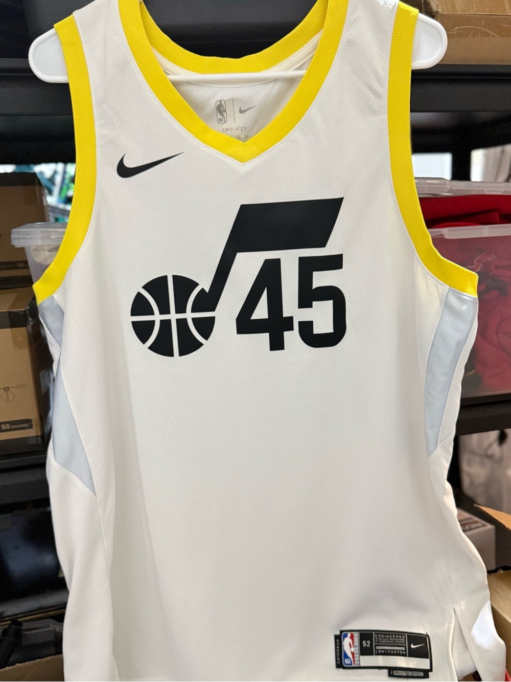 NBA Men’s Mitchell White Jersey with Yellow Trim - #45